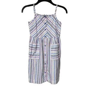 Gap Girls Multicolor Striped Button Front Sleeveless Dress Adjustable Strap M 8